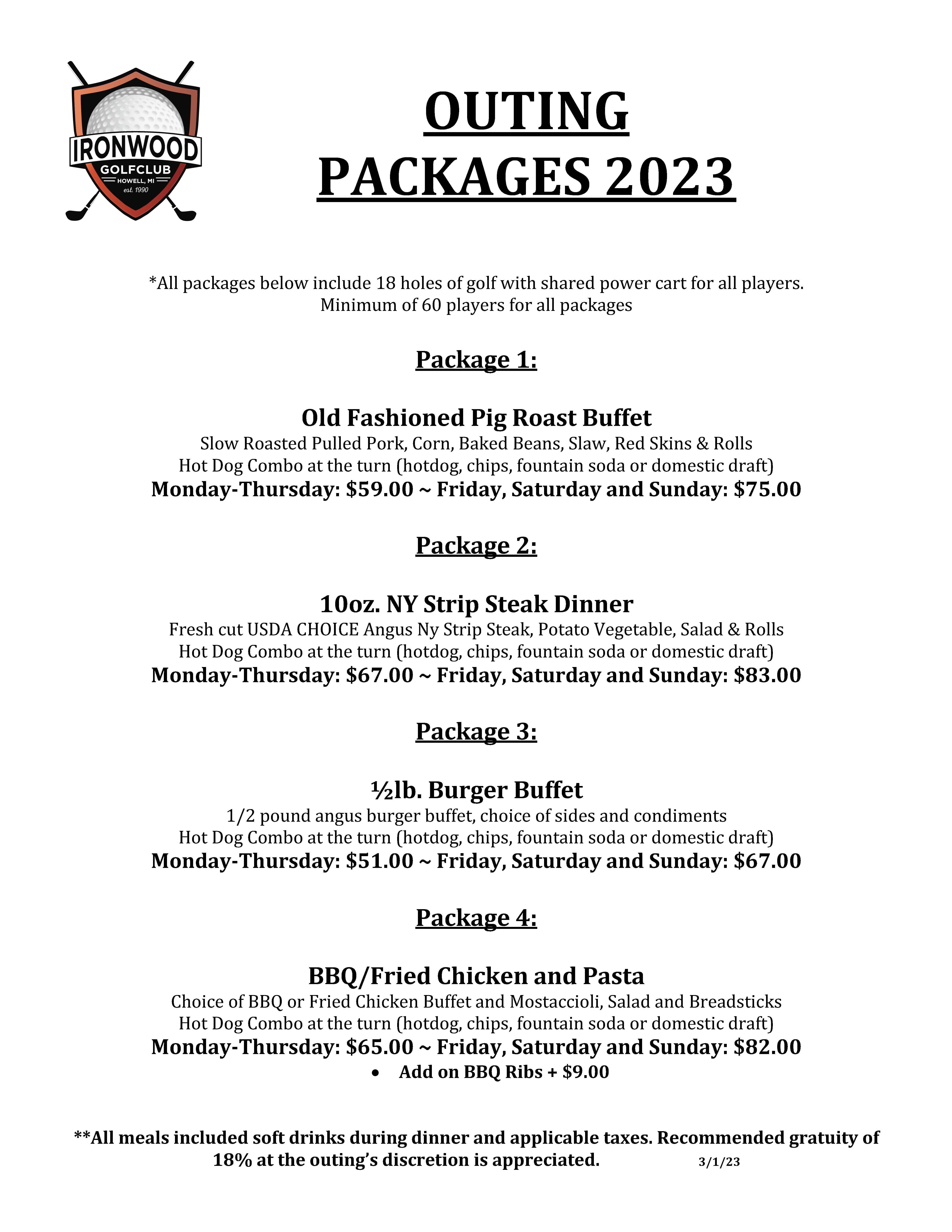 Outing Packages & Menu - Ironwood Golf Club